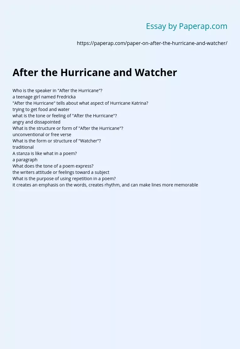 After the Hurricane and Watcher
