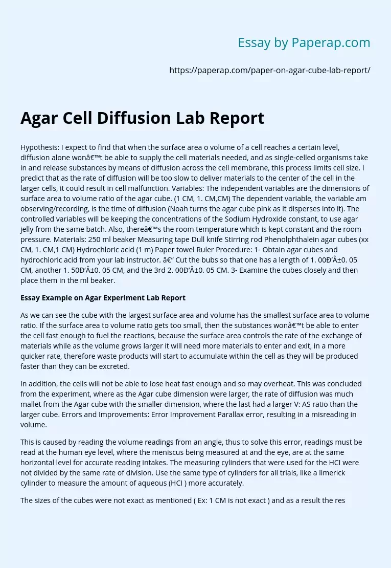 Agar Cell Diffusion Lab Report