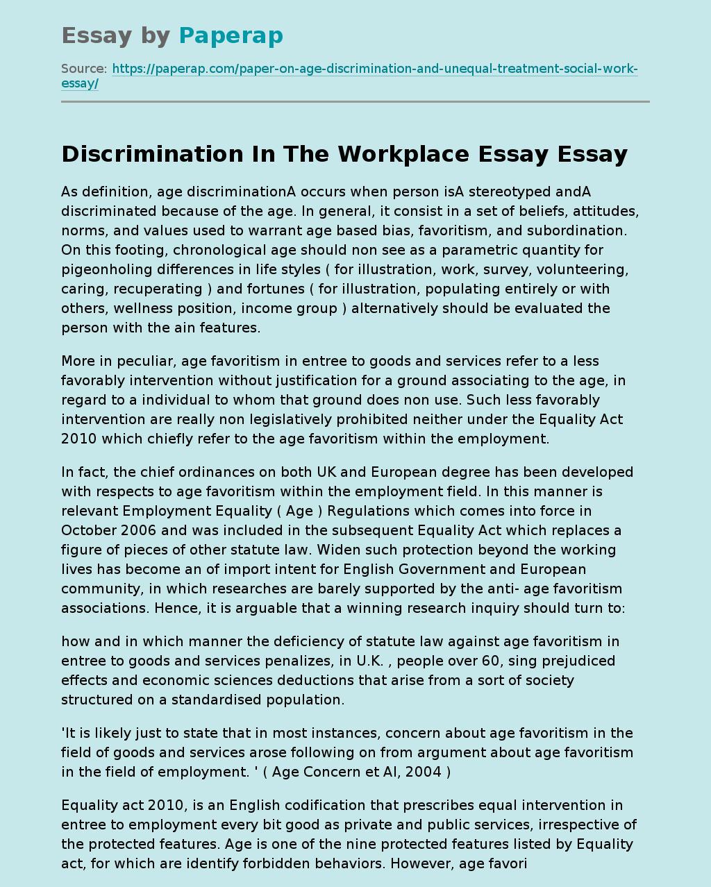 Discrimination In The Workplace Essay
