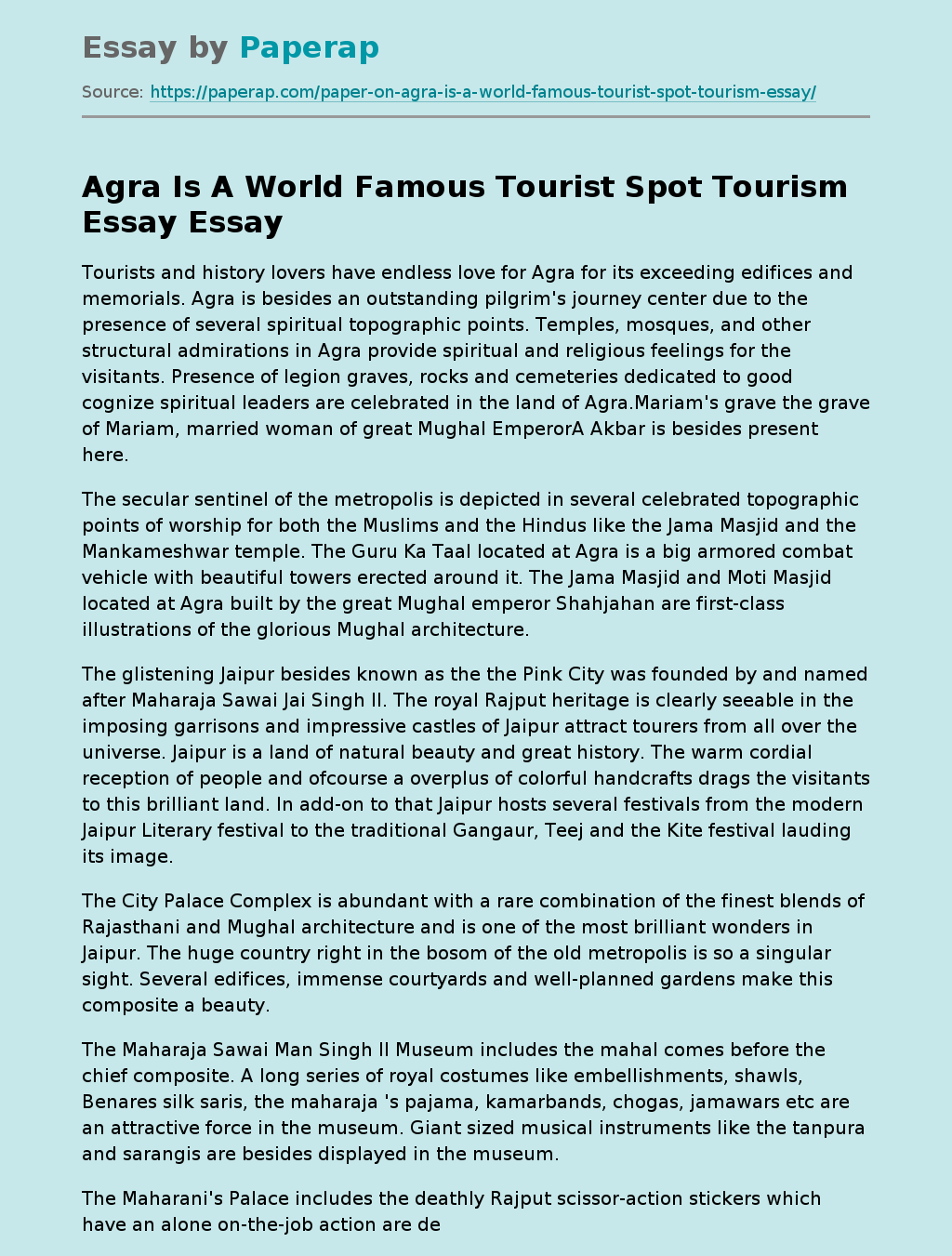 Agra Is A World Famous Tourist Spot Tourism Essay