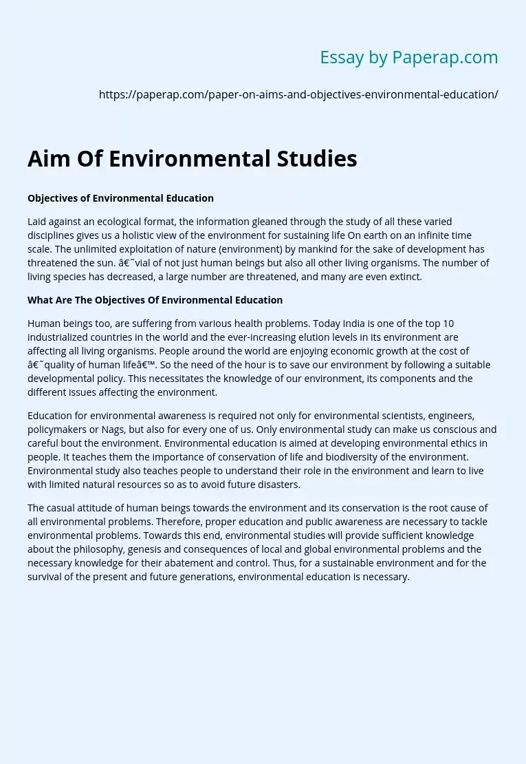 Aim Of Environmental Studies