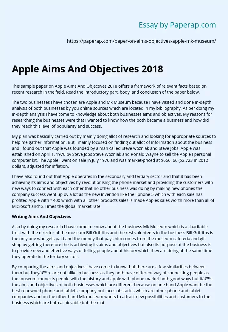Apple Aims And Objectives 2018