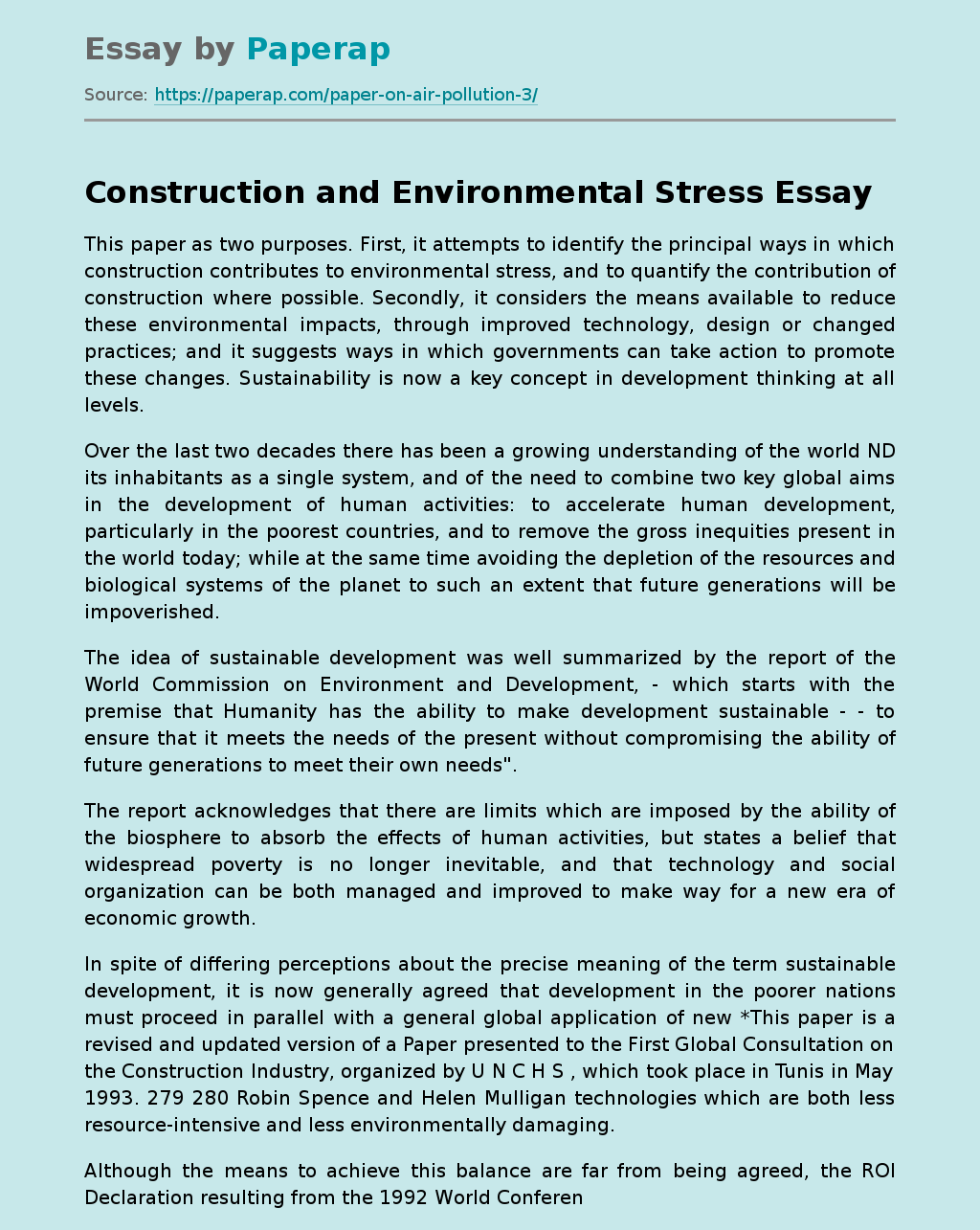 Construction and Environmental Stress