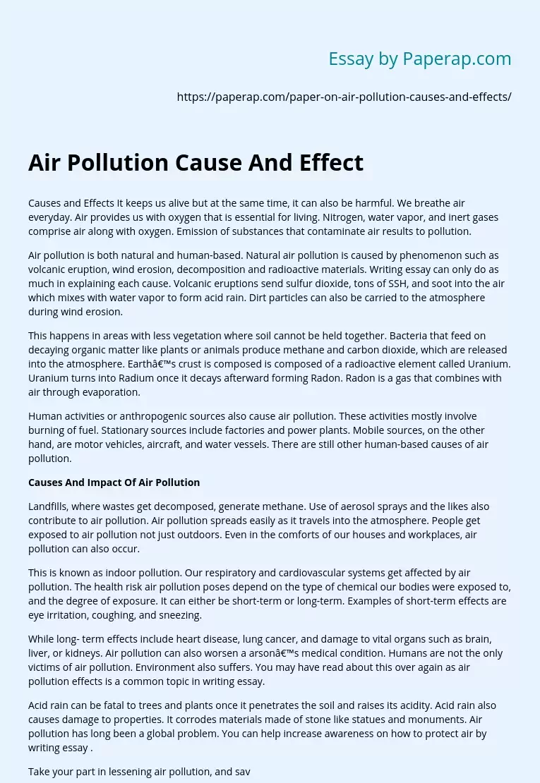 Air Pollution Cause And Effect