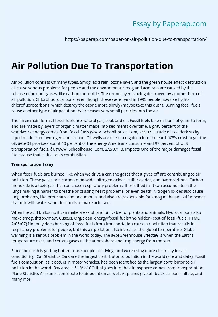 Air Pollution Due To Transportation