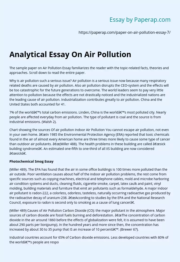 Analytical Essay On Air Pollution