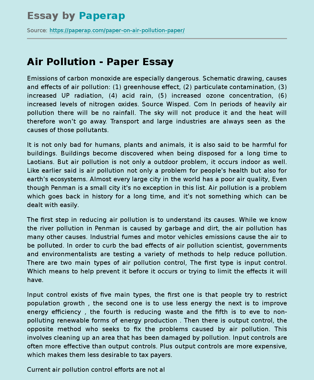 air pollution topics for research paper