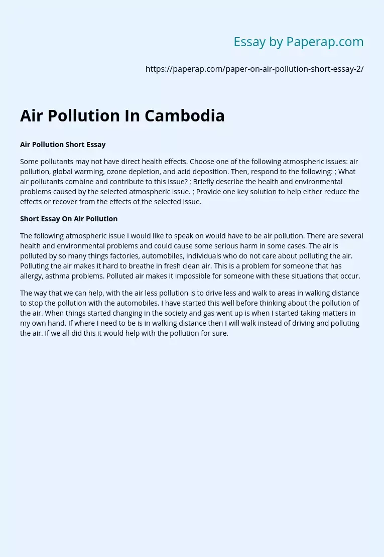 Air Pollution In Cambodia
