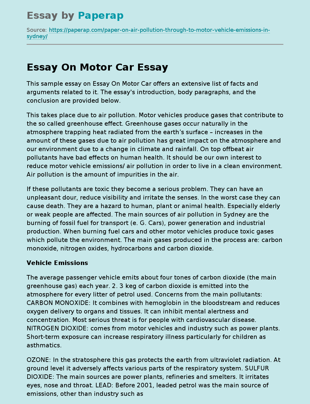 Essay On Motor Car