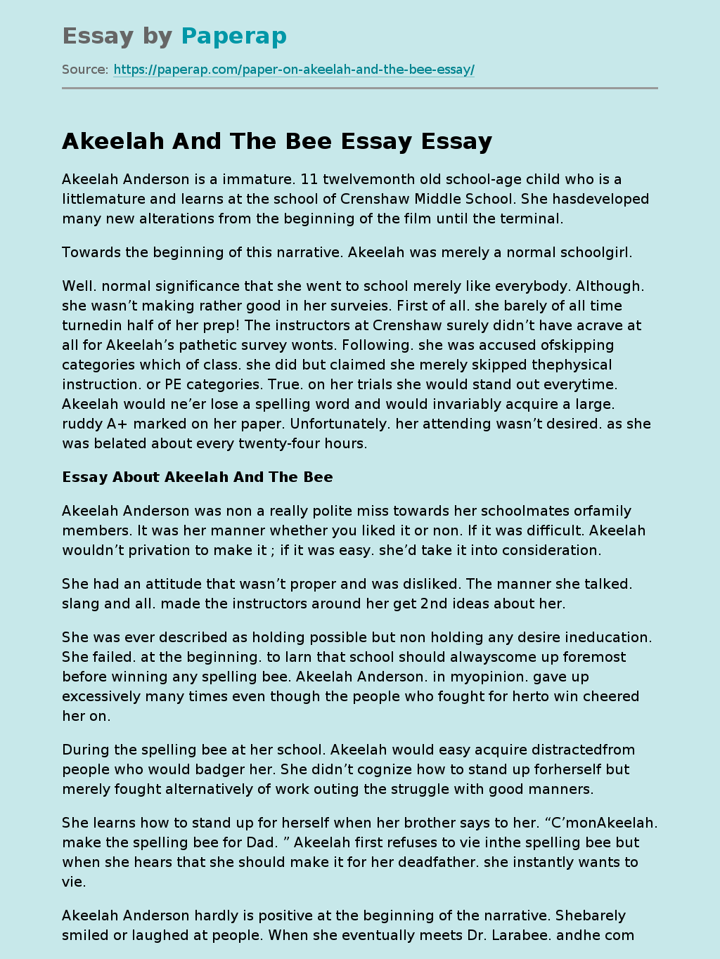 Akeelah And The Bee Essay
