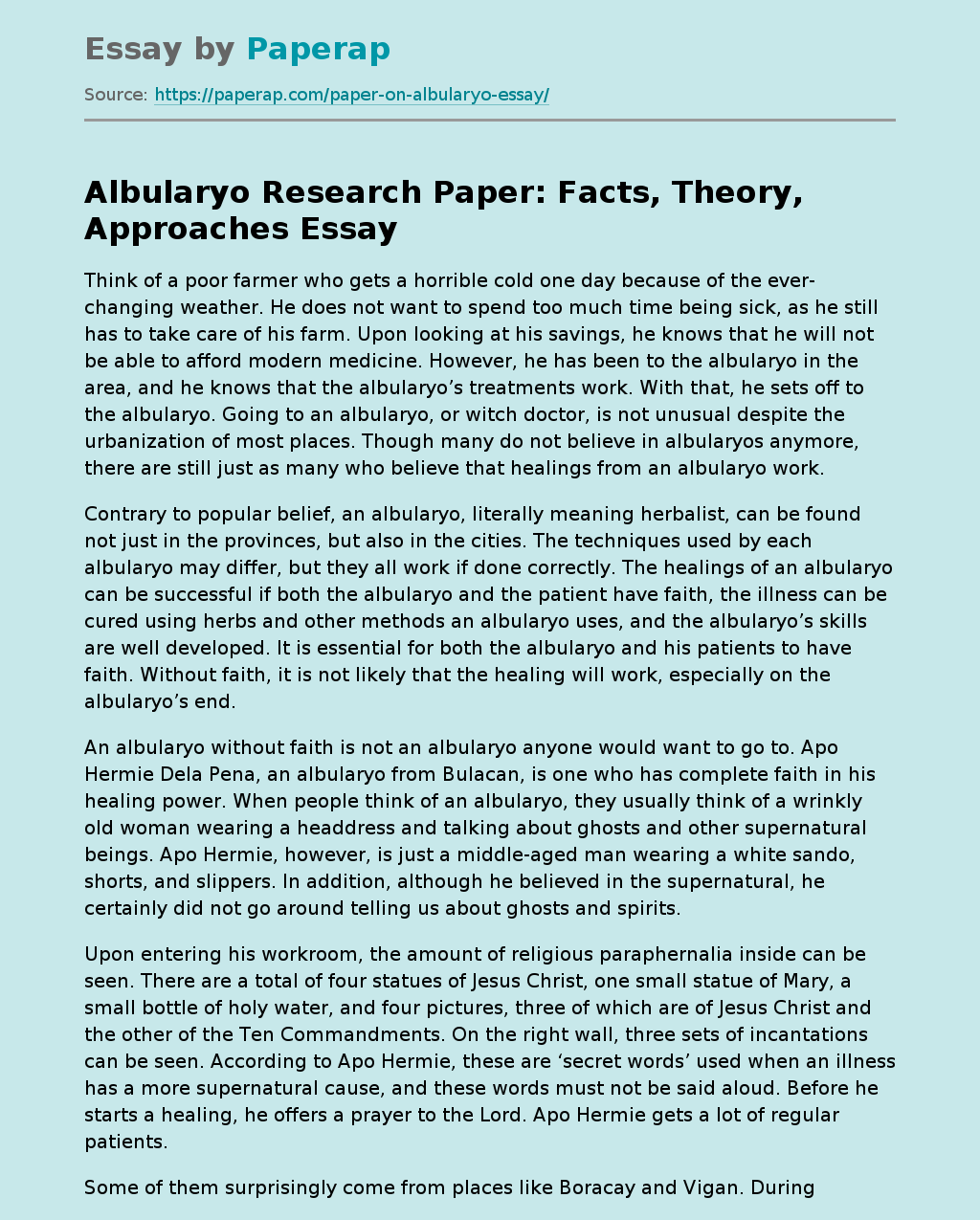 Albularyo Research Paper: Facts, Theory, Approaches