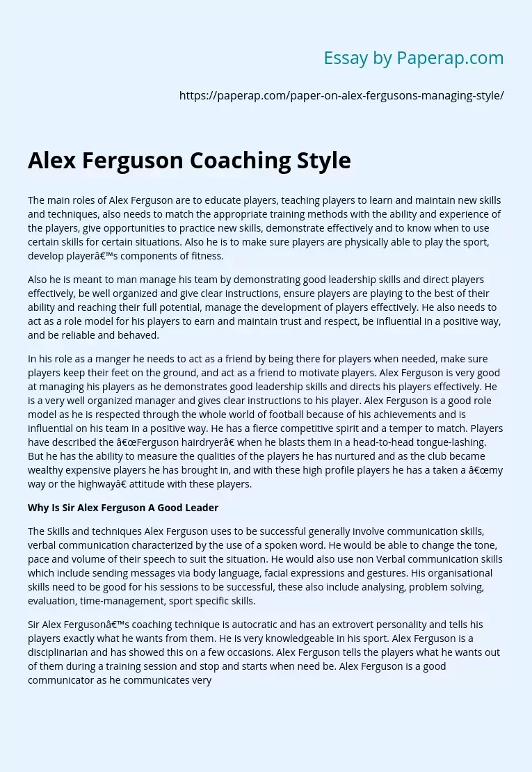 Alex Ferguson Coaching Style