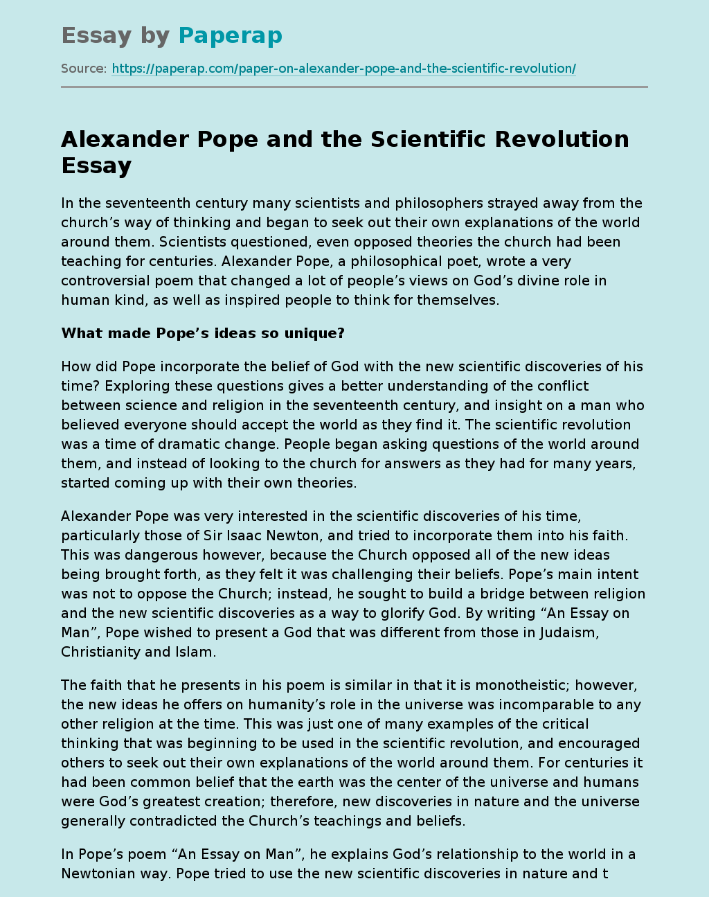 Alexander Pope and the Scientific Revolution
