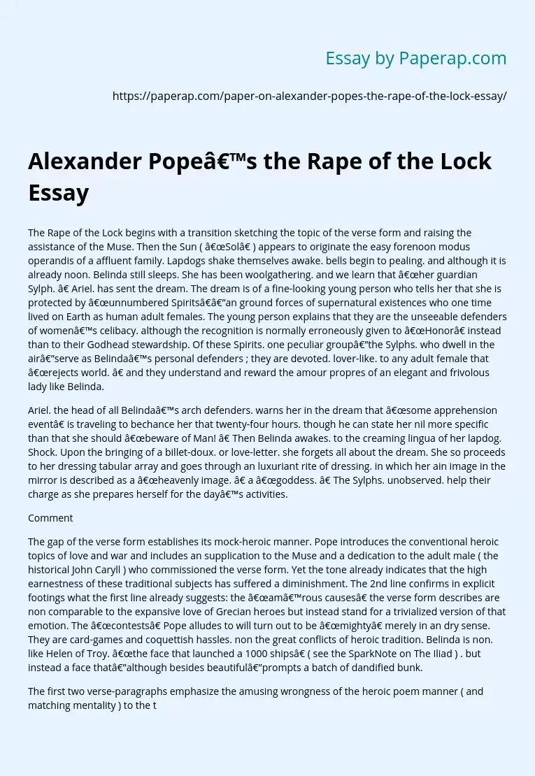 "The Rape of the Lock" by Alexander Pope’s