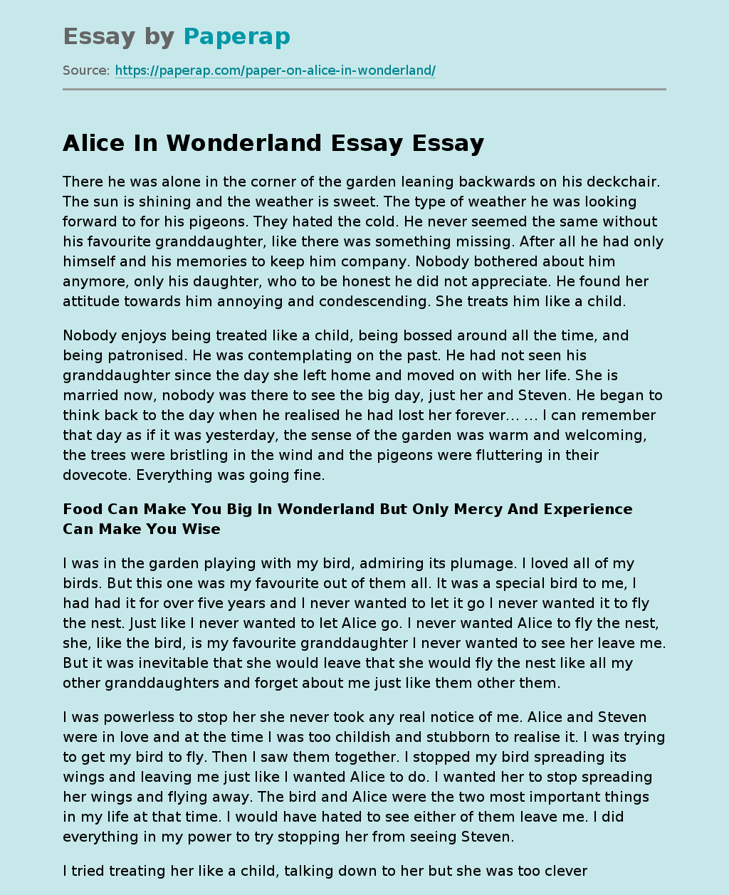 Alice In Wonderland Essay