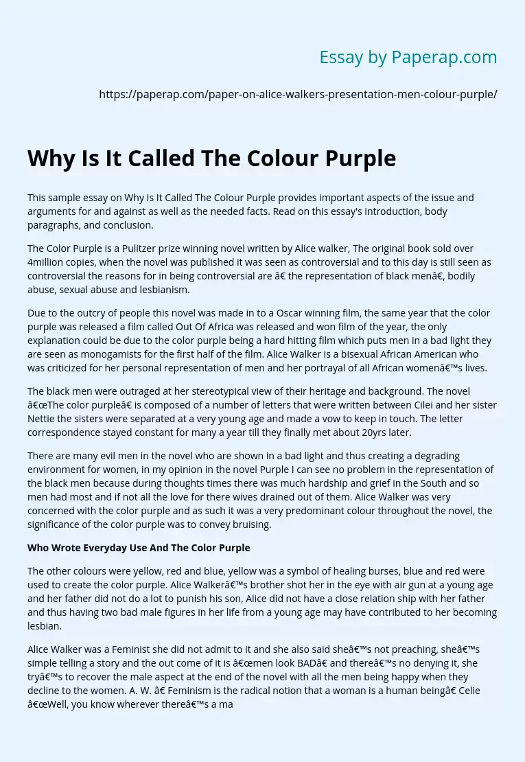 Why Is It Called The Colour Purple