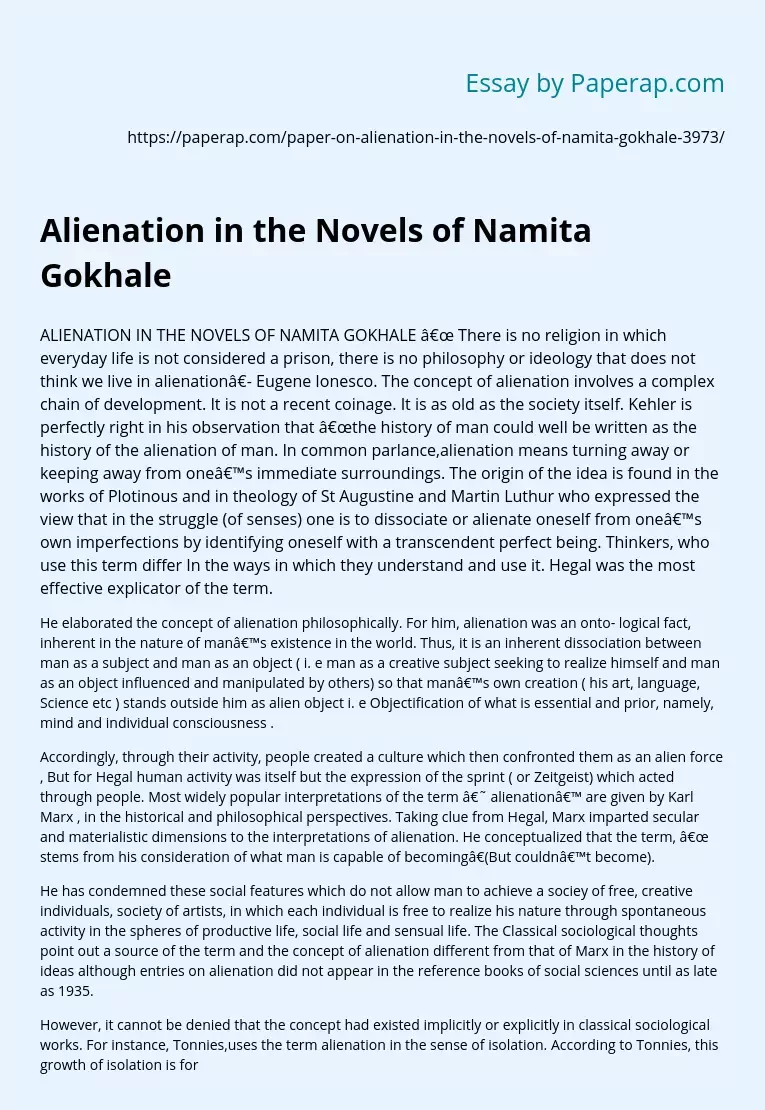 Alienation in the Novels of Namita Gokhale