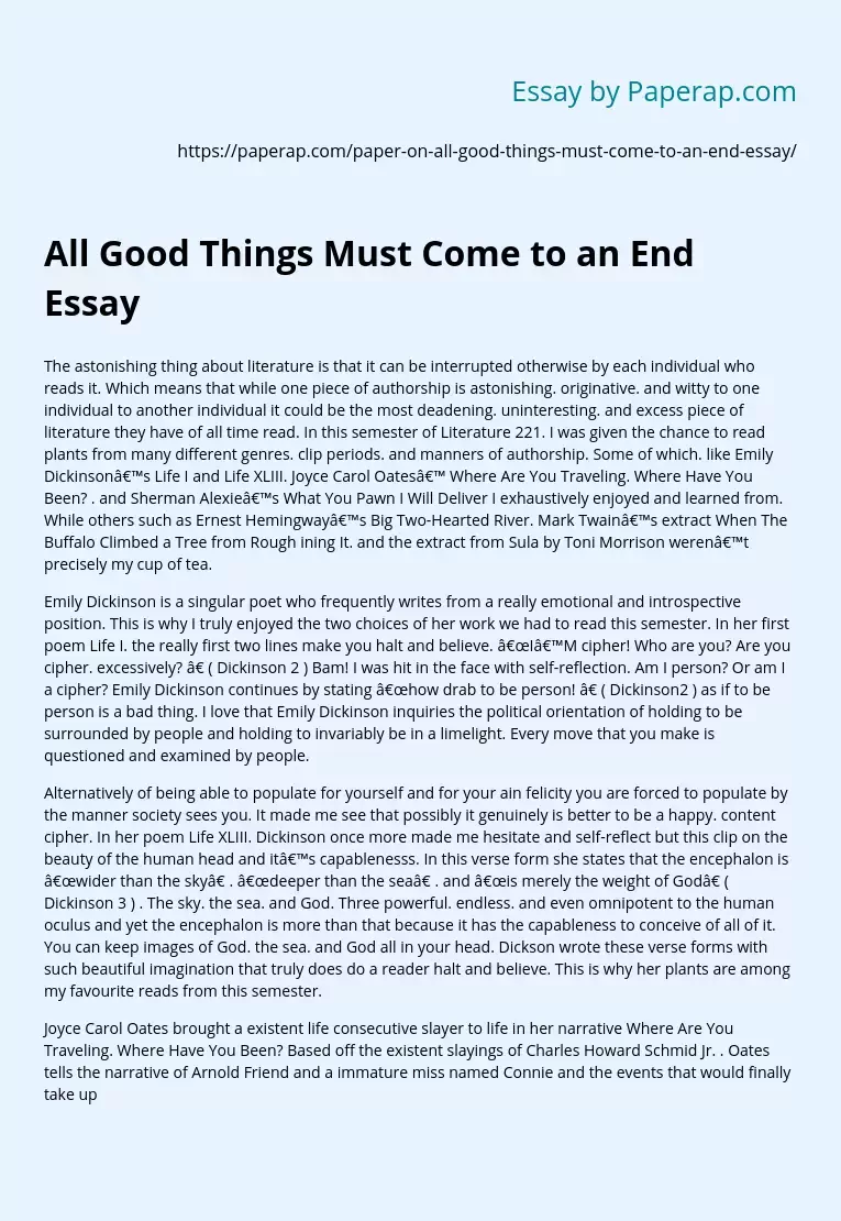 All Good Things Must Come to an End Essay