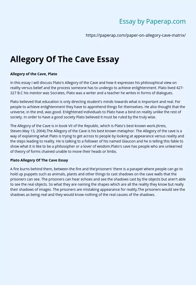 Allegory Of The Cave Essay