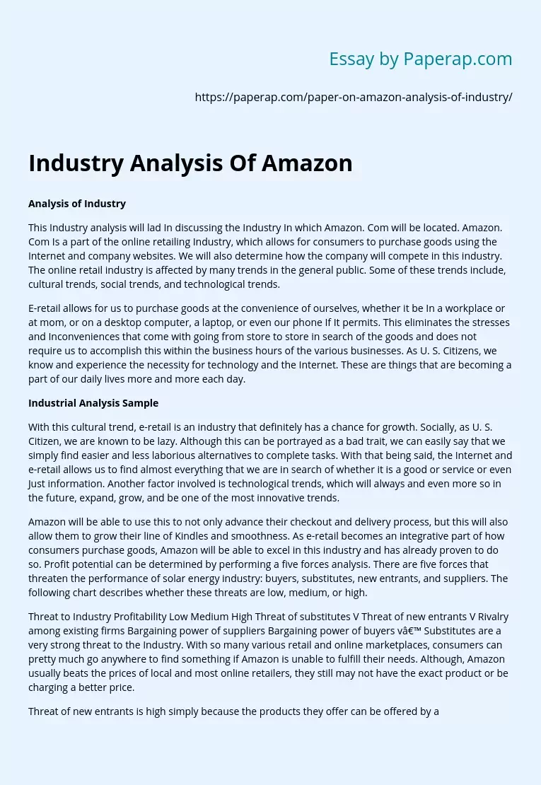 Industry Analysis Of Amazon