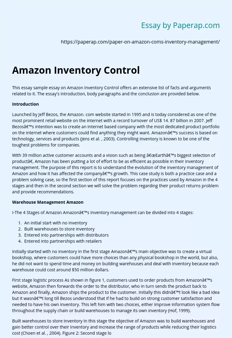 Amazon Inventory Control
