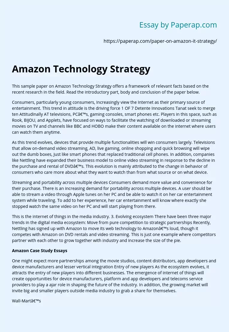 Amazon Technology Strategy