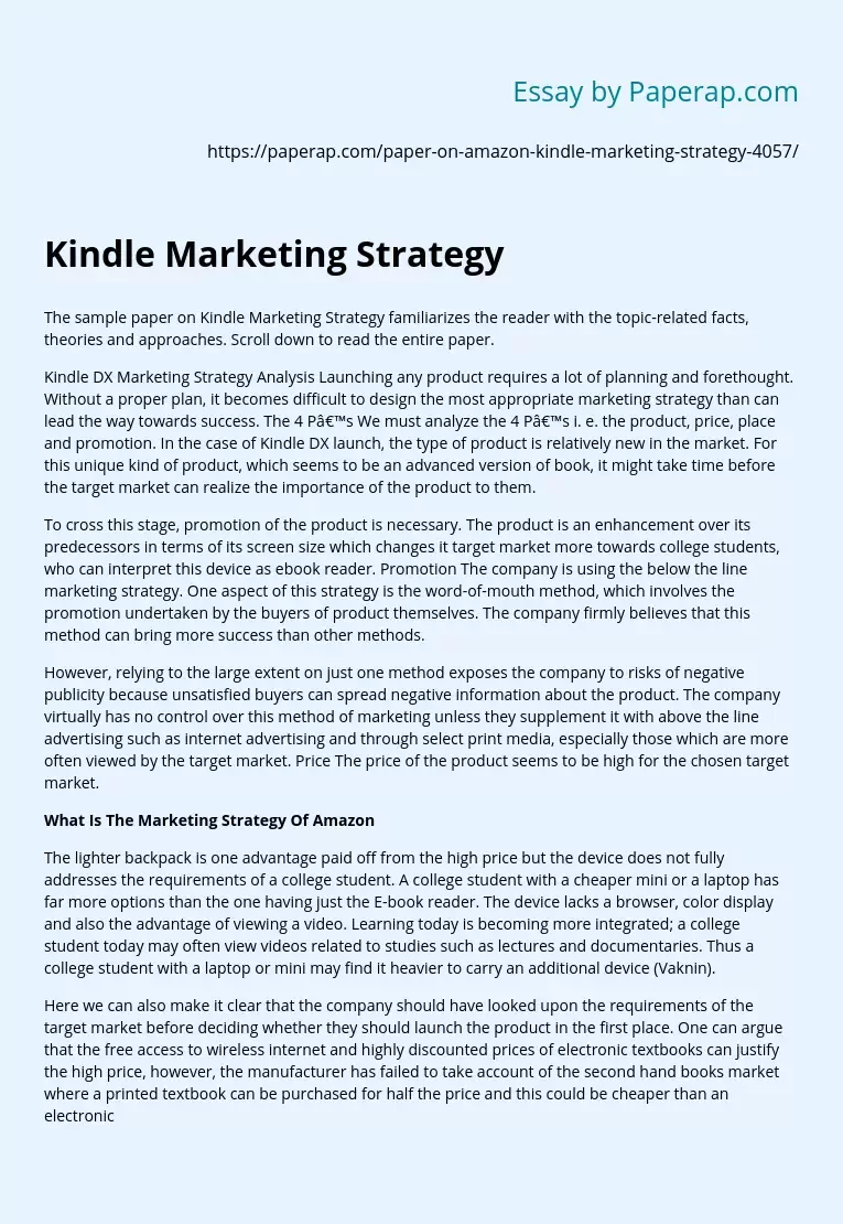 Kindle Marketing Strategy