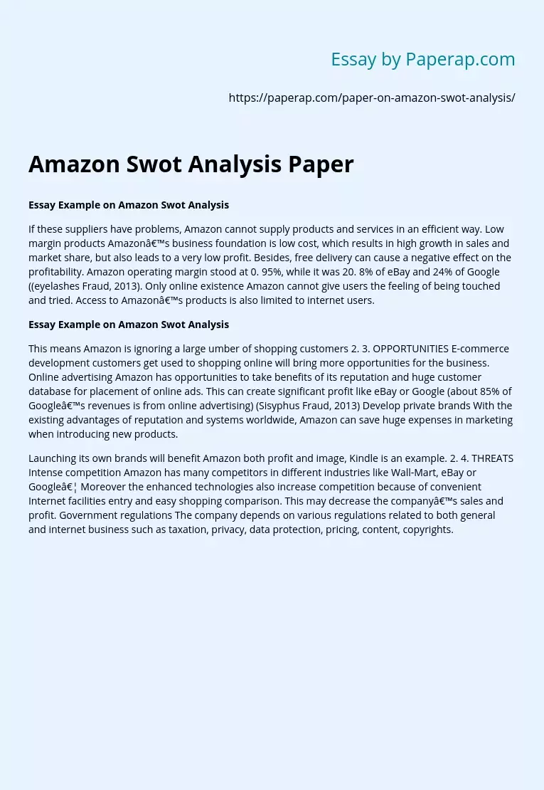 Amazon Swot Analysis Paper