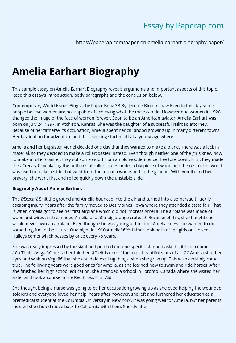 amelia earhart biography essay