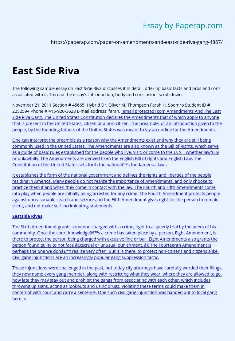 East Side Riva: Pros and Cons