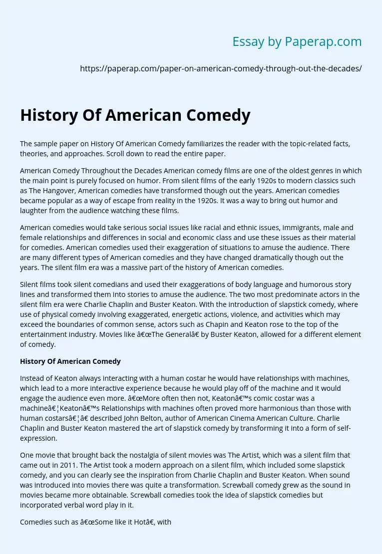 History Of American Comedy