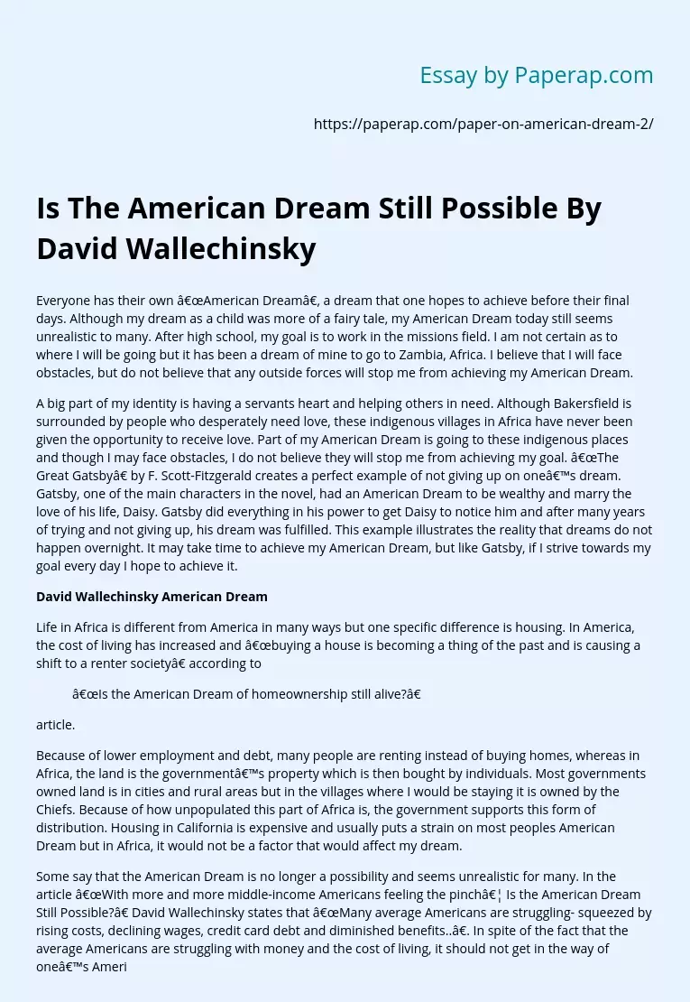 Is The American Dream Still Possible By David Wallechinsky