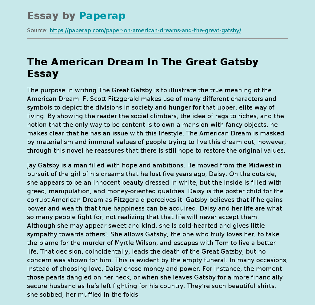 The American Dream In The Great Gatsby