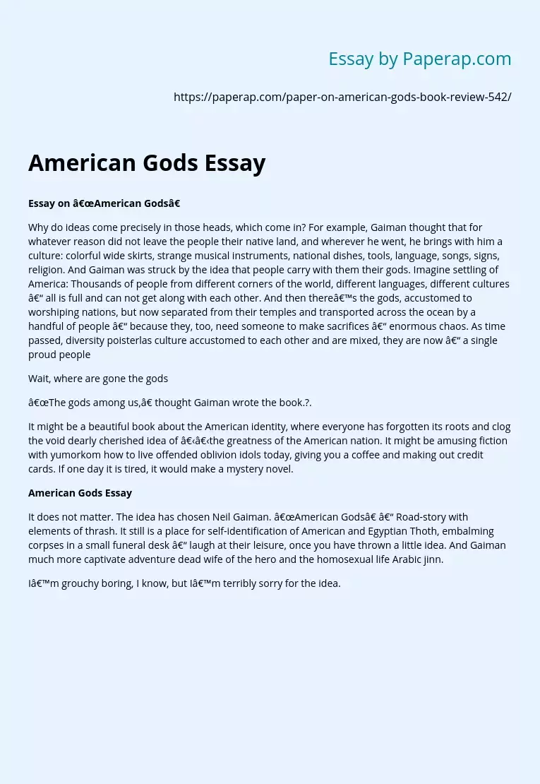 American Gods Essay Examples