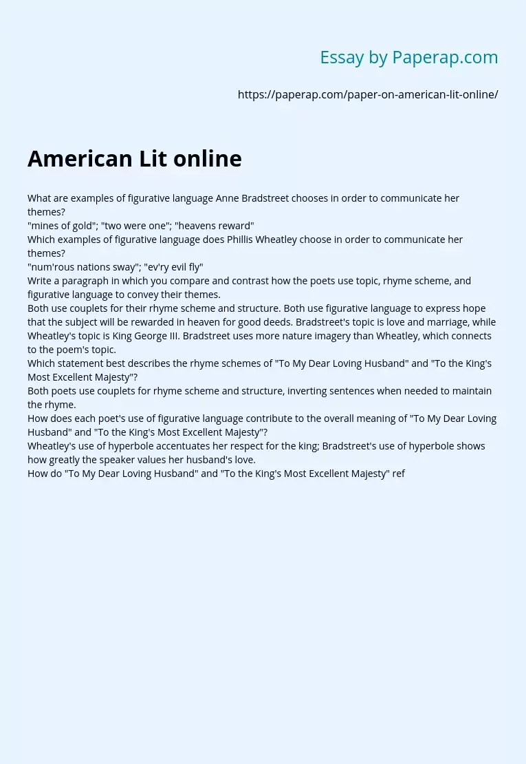 American Literature Online Questions & Answers