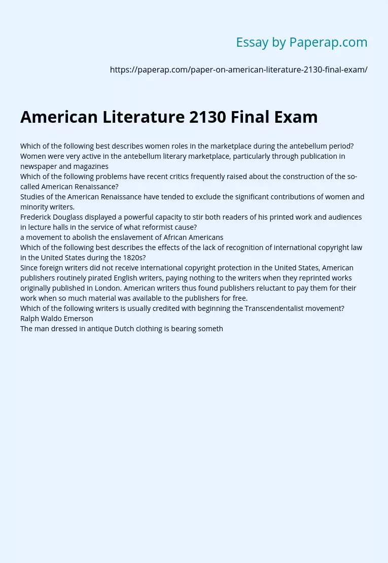 American Literature 2130 Final Exam