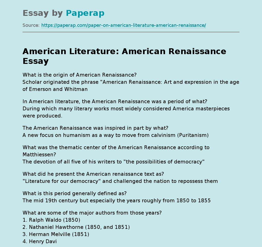American Literature: American Renaissance