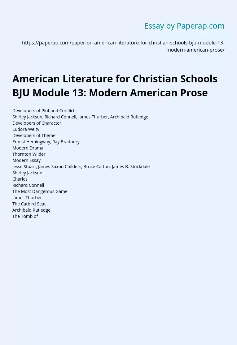 American Literature for Christian Schools BJU Module 13: Modern American Prose