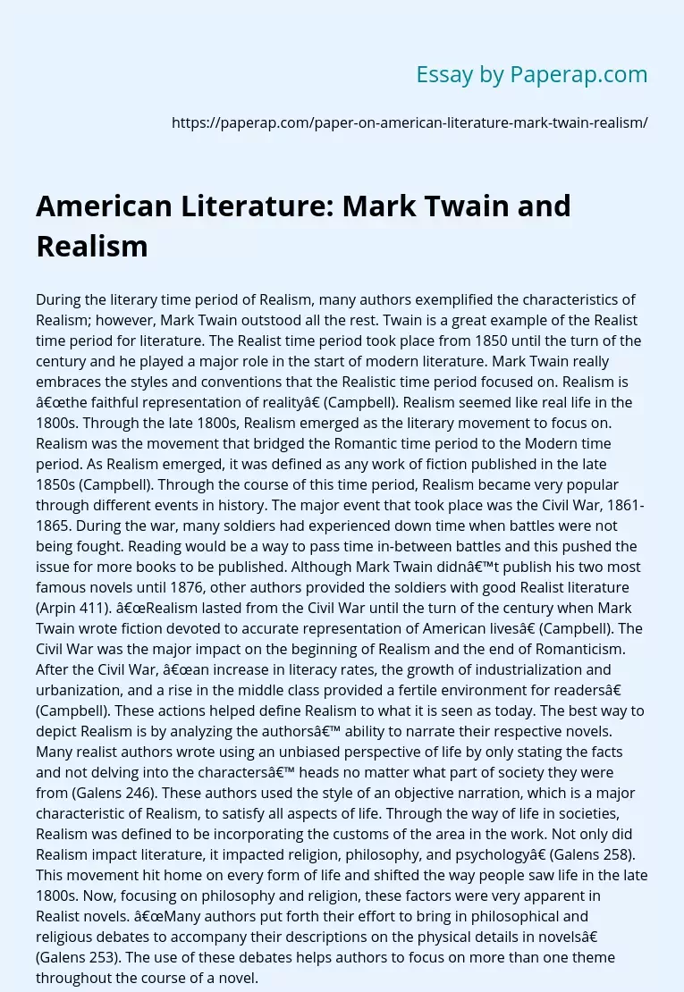 American Literature: Mark Twain and Realism