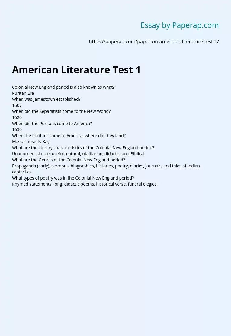 American Literature Test 1