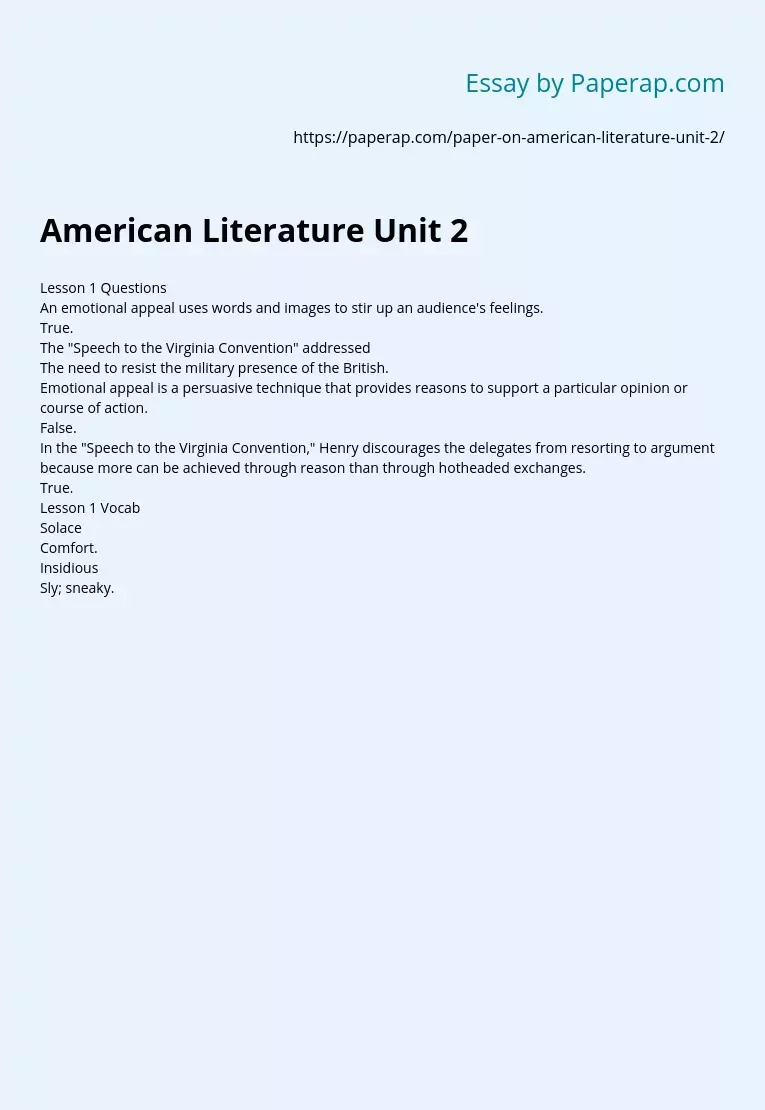 American Literature Unit 2
