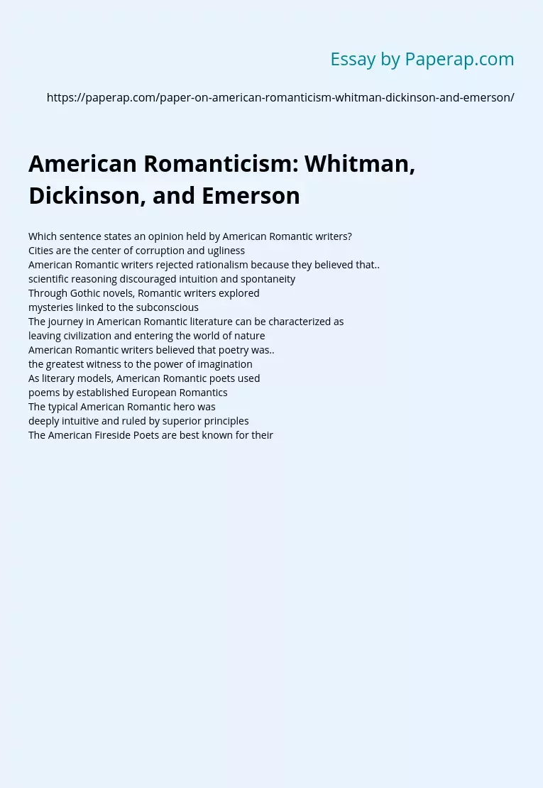 American Romanticism: Whitman, Dickinson, and Emerson