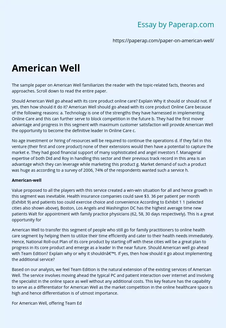 American Well Analysis: Should they Proceed?