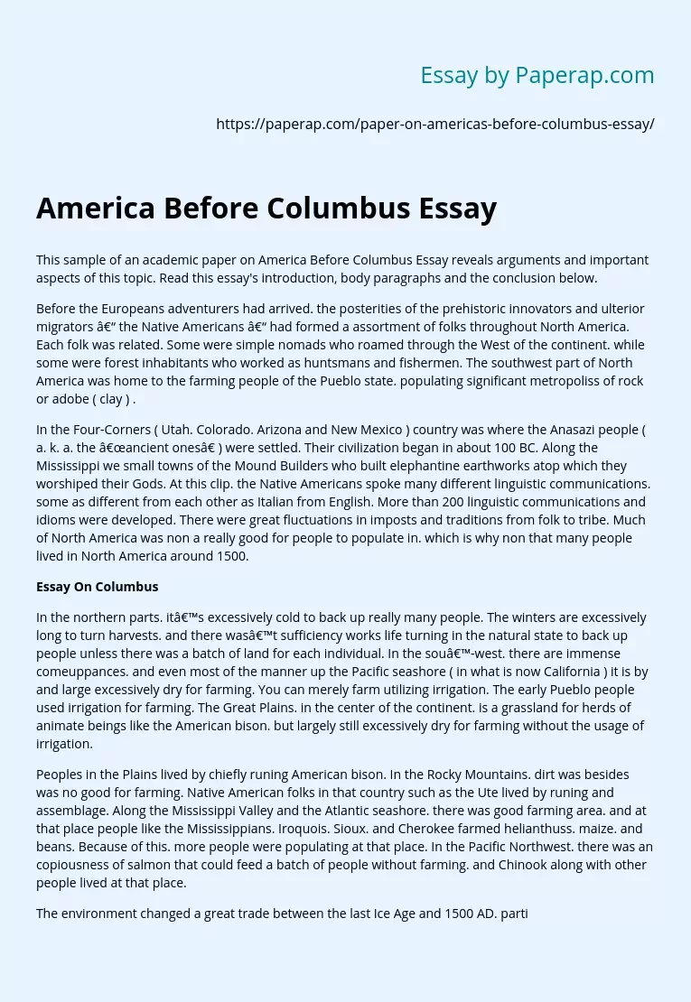 America Before Columbus Essay