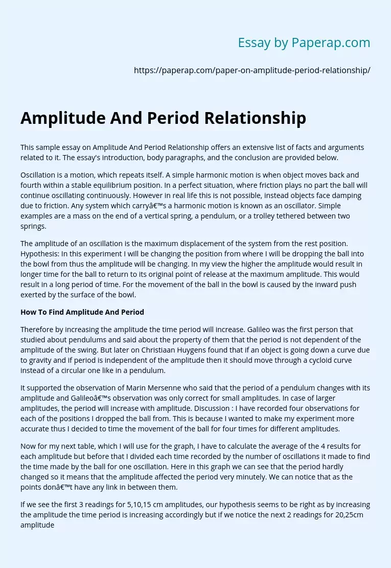 Amplitude And Period Relationship
