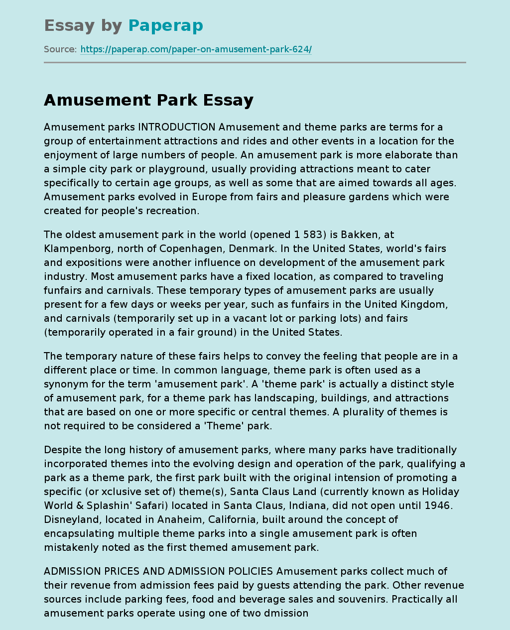 Introduction to Amusement Parks