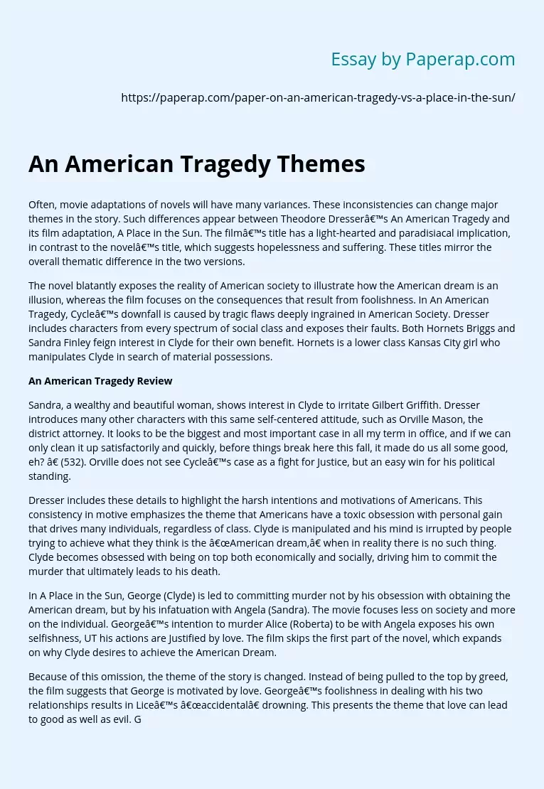 Реферат: An American Tragedy Essay Research Paper An