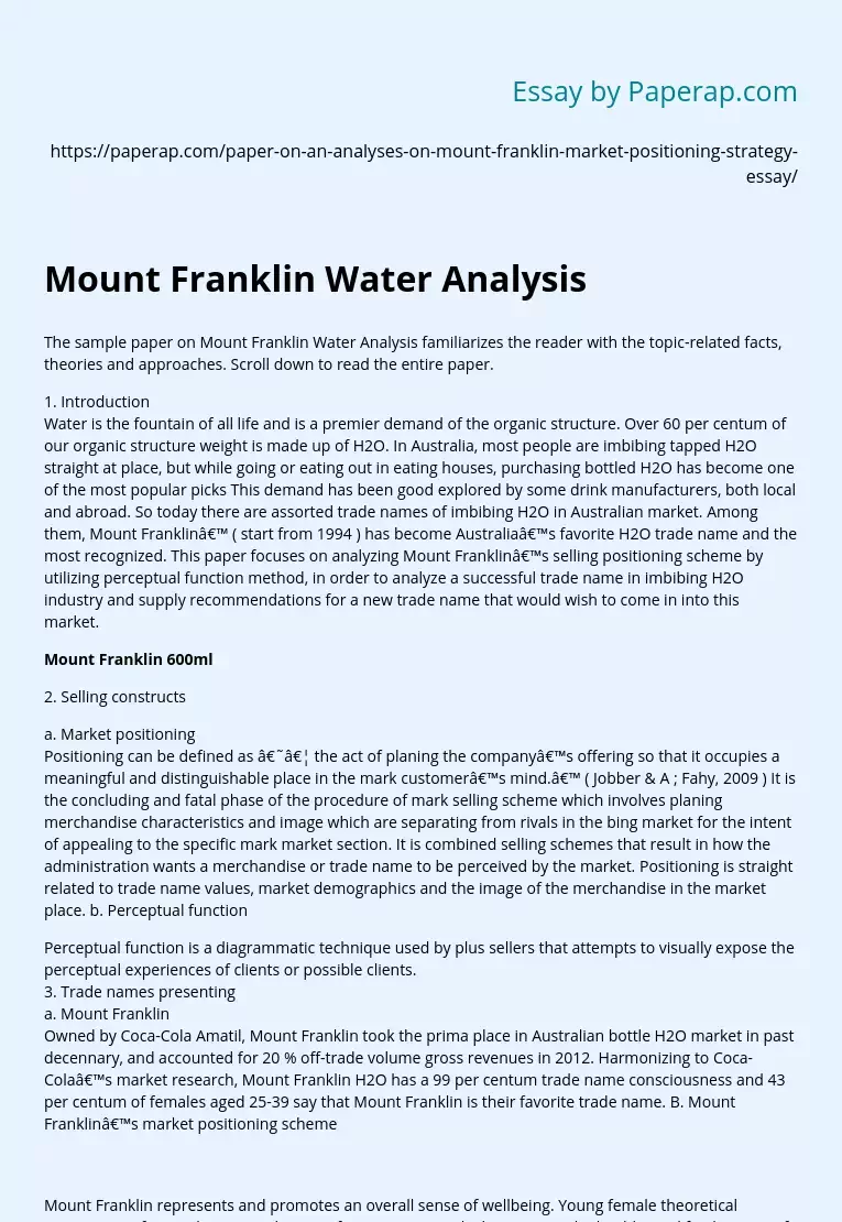 Mount Franklin Water Analysis