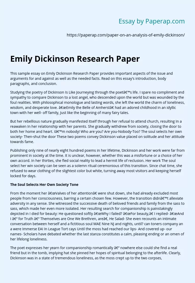 Emily Dickinson Research Paper