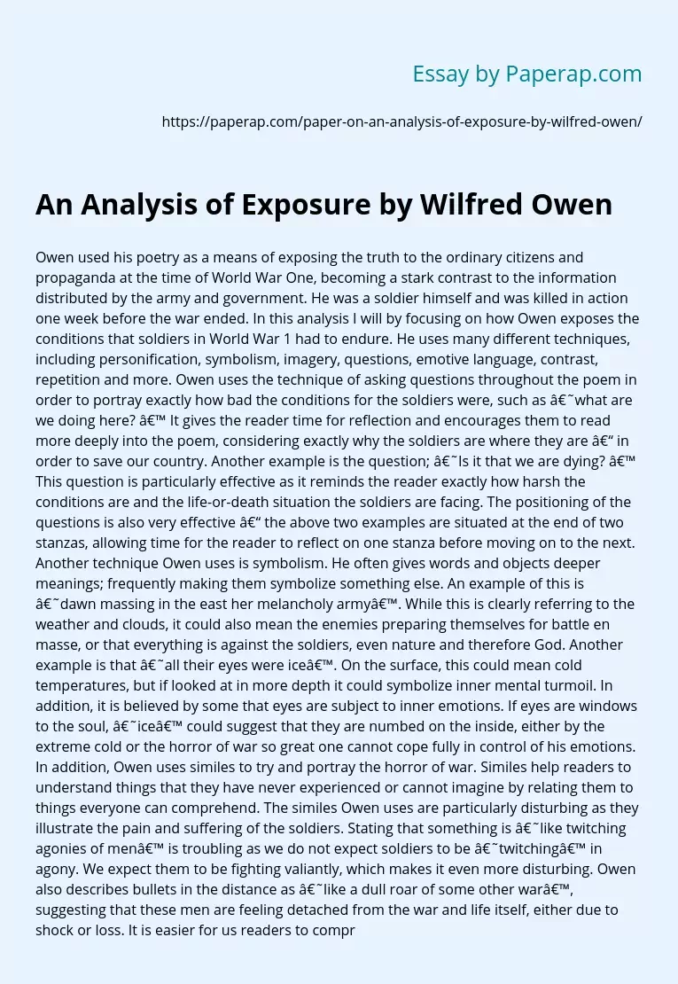 An Analysis of Exposure by Wilfred Owen